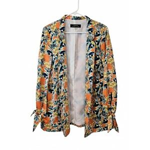 Tahari Arthur Levine Blazer Womens 12 Orange Tropical Floral Tie Cuff Excellent